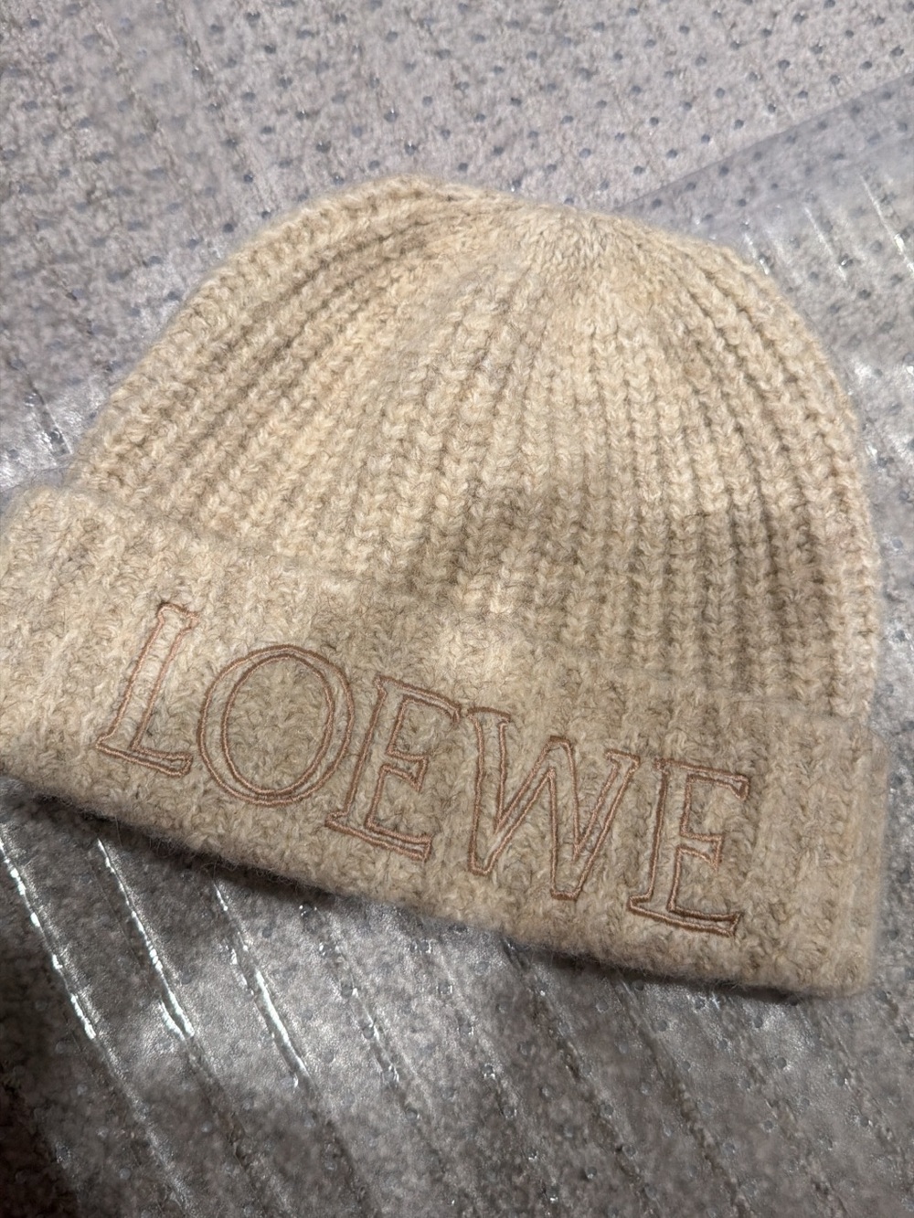 Loewe Beige Knit Logo Beanie like new
